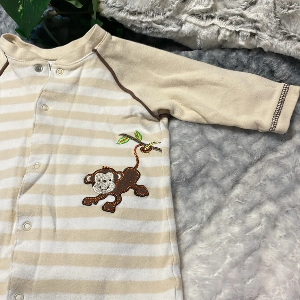 2 for1 Onesie Boys 3-6M Jumper Tan striped monkey blue hockey Toronto Snap front